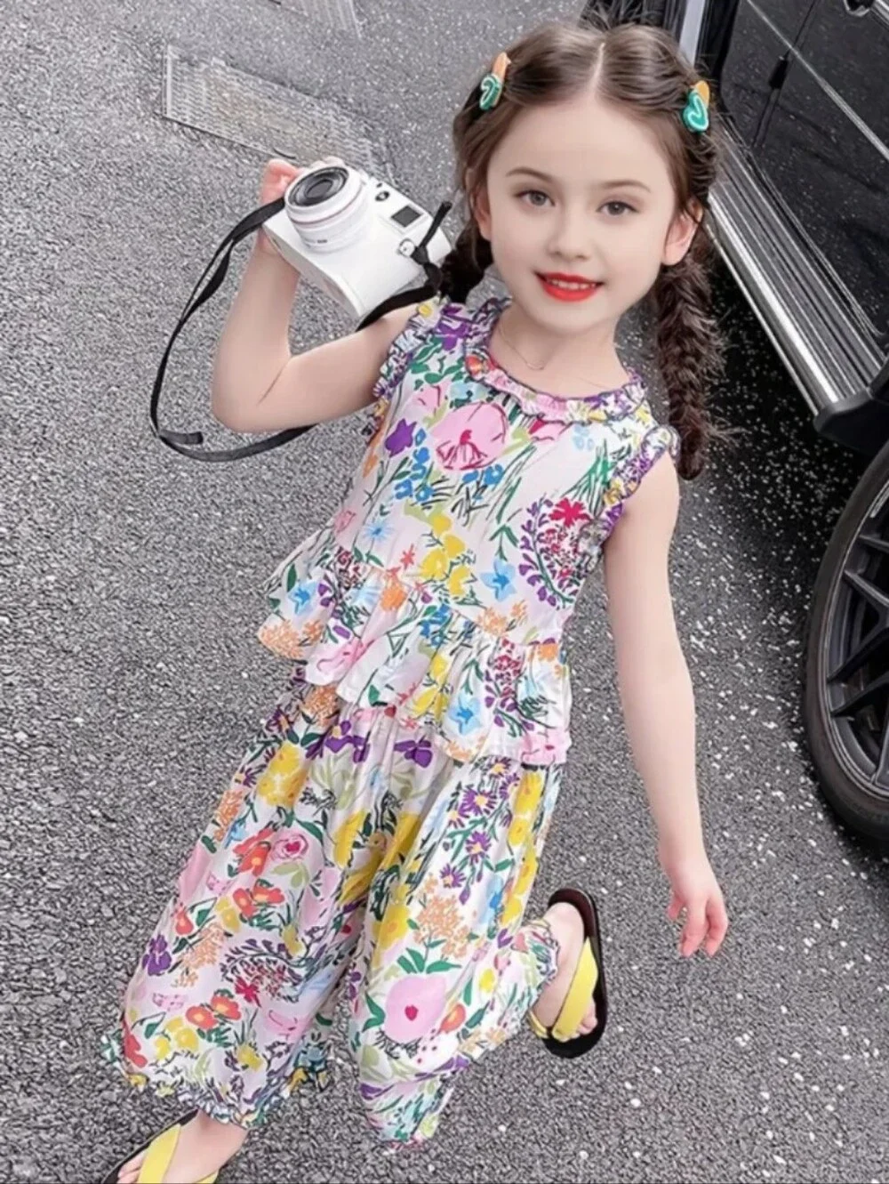 Girls Floral Two-Piece Set - Multicolor